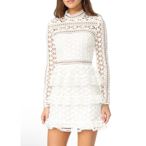 SELF PORTRAIT High Neck Star Lace Paneled Dress White size 8 - Picture 1 of 6